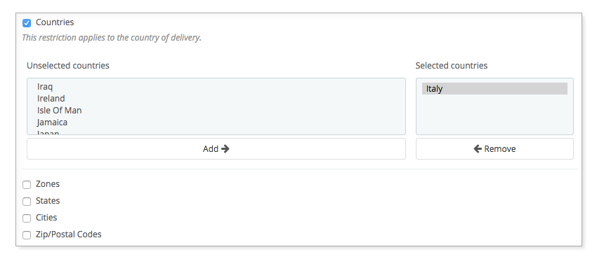 Prestashop : Shipping cost by country